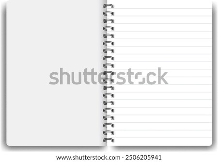Realistic lined notebook isolated on transparent background. Spiral notepad blank mockup. Vector EPS 10