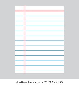 Realistic lined notepapers. Paper notes. Illustrations of a torn sheet paper. Copybook linear page. 11:11