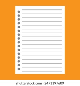 Realistic lined notepapers. Paper notes. Illustrations of a torn sheet paper. Copybook linear page. 11:11