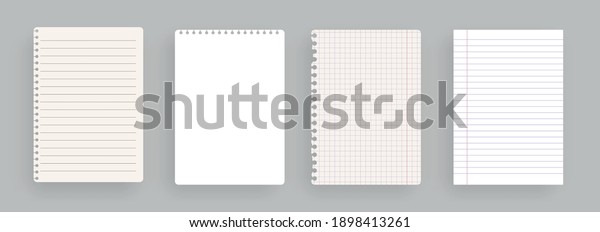 Realistic lined notepapers.Set of torn sheet of
paper from a workbook with shadow, isolated. Illustrations of a
torn sheet paper.Vector pads paper sheets with lines and squares
for memo. Vector
illust