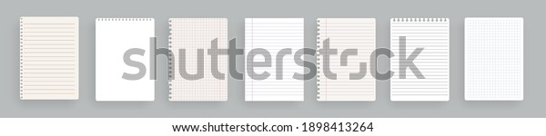 Realistic lined notepapers.Set of torn sheet of\
paper from a workbook with shadow, isolated. Illustrations of a\
torn sheet paper.Vector pads paper sheets with lines and squares\
for memo. Vector\
illust