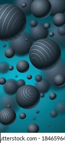 Esferas alineadas realistas ilustración vectorial fondo de smartphone, fondo abstracto para teléfono con bolas hermosas con líneas y profundidad de efecto de campo, globos 3D diseño de arte.