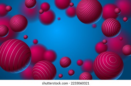 Esferas realistas alineadas ilustraciones vectoriales con espacio de copia en blanco, fondo abstracto con bellas bolas con líneas y profundidad de efecto de campo, diseño de globos 3D arte de concepto.
