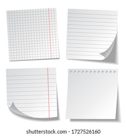Realistic lined sticky notes. Blank note paper sheets. Information reminder. Vector illustration.