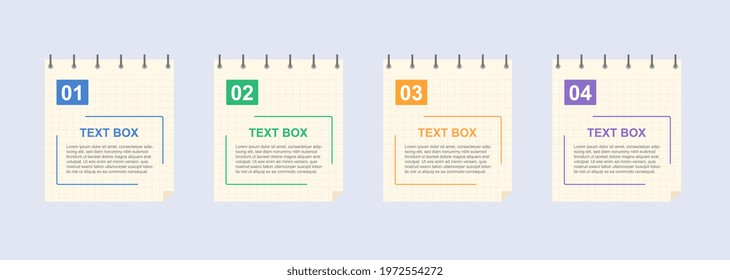 Realistic lined sticky notes with clip binder. Blank note paper sheets. Information reminder. Text box with note. Flat abstract metaphor outline cartoon vector illustration concept design banner.