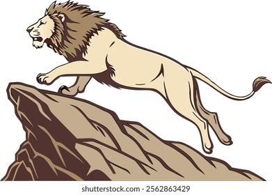 A realistic lion jumping over the mountain vector illustration