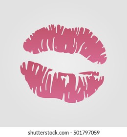 Realistic lip mark on white background. Beautiful pink lips. Vector illustration.