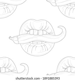 Placas realistas y plantilla de dibujo sin soldadura de pimienta caliente. Ilustración vectorial de dibujos animados en blanco y negro para juegos, fondo, patrón, papel pintado, decoración. Papel colorido, página, libro de cuentos, impresión