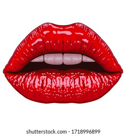 Realistic Lips Illustration Vector Logo Design