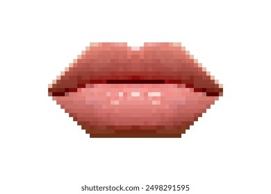 Realistic lips pixel vector isolated on white background. Pixelated lips illustration. 