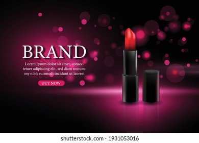 realistic lipstick and cosmetic banner 