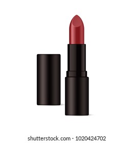 Realistic lipstick in glossy black packaging. Isolated on white background. Vector illustration.