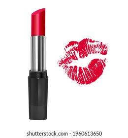 Realistic lipstick on transparent background, bright red lipstick, vector illustration