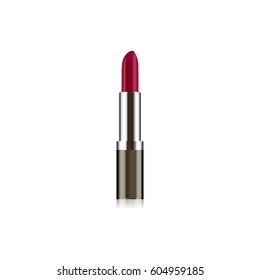 Realistic lipstick on white background. Make up element, lipstick closeup. Vector illustration of pomade