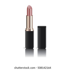 Realistic lipstick with reflection isolated on white background, mock up, vector illustrator