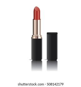 Realistic lipstick with reflection isolated on white background, mock up, vector illustrator