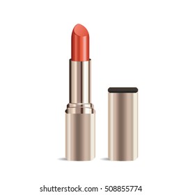 Realistic lipstick with reflection isolated on white background, mock up, vector illustrator