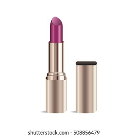 Realistic lipstick with reflection isolated on white background, mock up, vector illustrator