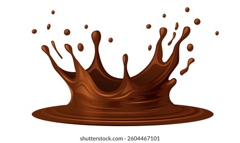 Realistic liquid chocolate splash isolated on white background. Splash with drops. Vector illustration
