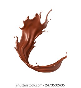 Realistic liquid chocolate splash. Splash melted chocolate. Brown choco. Vector illustration