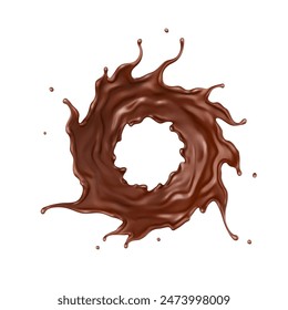 Realistic liquid chocolate splash. Splash melted chocolate. Brown choco. Vector illustration