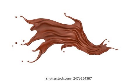 Realistic liquid chocolate splash. Splash melted chocolate. Brown choco. Vector illustration