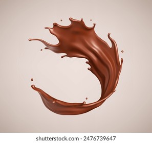 Realistic liquid chocolate splash. Splash melted chocolate. Brown choco. Vector illustration