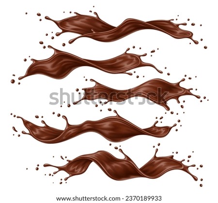 Realistic liquid chocolate splash wave. Brown choco, cream or cacao flow. Isolated 3d vector rich, velvety cascading sweet jets and creamy swirls, capturing the essence of indulgence and temptation