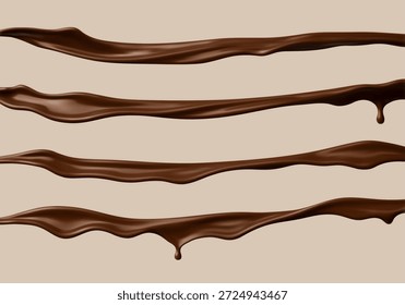 Realistic liquid chocolate wave splashes. Vector illustration