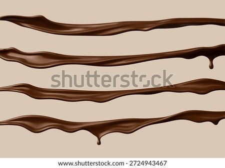 Realistic liquid chocolate wave splashes. Vector illustration