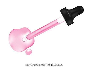 Realista gota de soro de gel líquido da pipeta, modelo de produtos cosméticos. Soro de óleo de amostra rosa