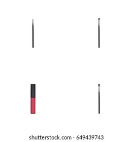 Realistic Liquid Lipstick, Eye Paintbrush, Cosmetic Stick And Other Vector Elements.