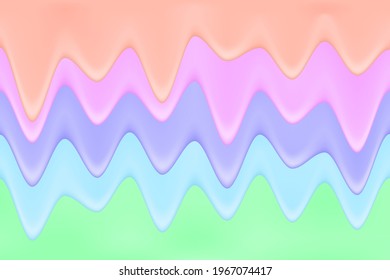 Realistic liquid paint in candy colors. 3d rendering. Horizontal background in colorful bright fluid.