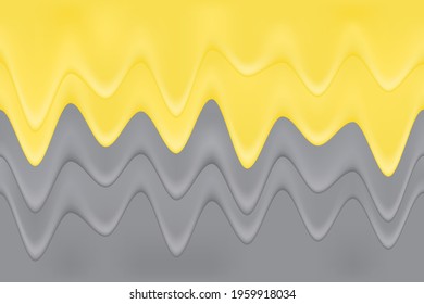 Realistic liquid paint in gray and yellow colors for design. 3d rendering. Horizontal background in trendy colors.