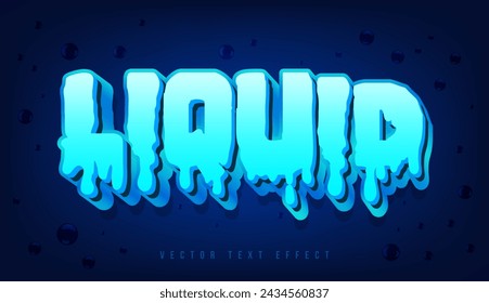 Realistic liquid water text effect or typography in 3d style with shiny blue bubble. Fluid text effect 3d rendering. Summer business social media marketing text effect. Sea watercolor logo pattern.