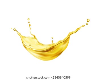 Realistic liquid yellow oil, beer or juice swirl splash flow. Isolated realistic 3d vector transparent yellow orange, pineapple, apple, mango, papaya fruit liquid. Summer drink, fresh spray in motion