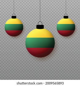 Realistic Lithuania Flag with flying light balloons. Decorative elements for national holidays.