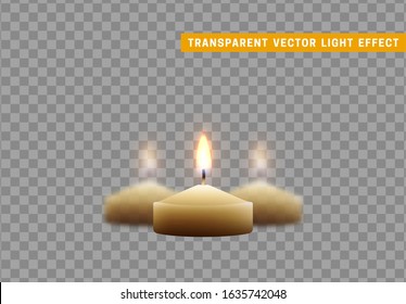 Realistic little candle burns with fire. Vector isolated