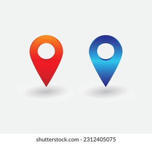Realistic Location map pin gps pointer markers vector illustration for destination. 3D Style with RED and BLUE Vignette 