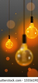 Realistic loft style hanging lamp. Incandescent lamp. Vector illustration. Transparent background realistic edison lump vector illustration