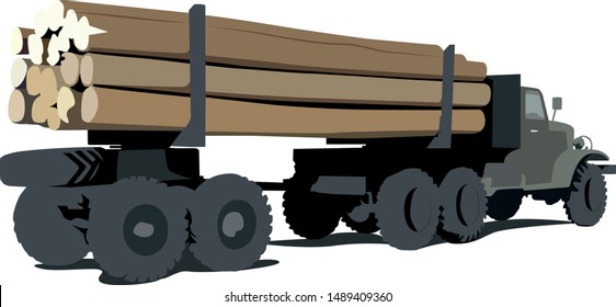 realistic logging truck vector illustration