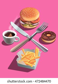 realistic logo of burger and coffee