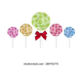 Realistic lollipop sweet color 5 difference color, Vector food object