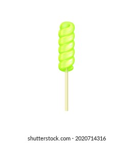 Realistic lollipop. Vector illustration of isolated green glossy candy on stick