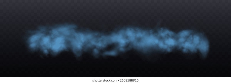 Realistic long blue smoke or haze, overlay effect on a transparent background. Hot fire and flame, magic fog, vapor. Abstract vector illustration