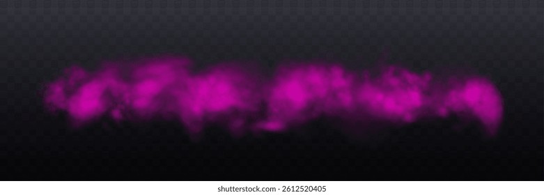 Realistic long pink smoke or haze, overlay effect on a transparent background. Hot fire and flame, magic fog, vapor. Abstract vector illustration