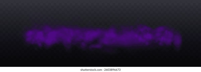Realistic long purple smoke or haze, overlay effect on a transparent background. Hot fire and flame, magic fog, vapor. Abstract vector illustration