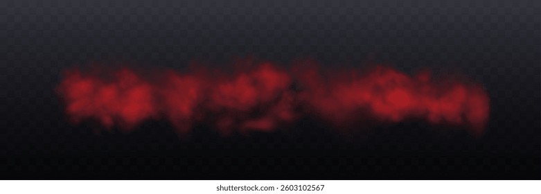 Realistic long red smoke or haze, overlay effect on a transparent background. Hot fire and flame, magic fog, vapor. Abstract vector illustration