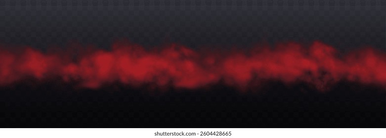 Realistic long red smoke or haze, overlay effect on a transparent background. Hot fire and flame, magic fog, vapor. Abstract vector illustration
