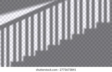 Realistic long shadow overlay effect of arched window frame isolated on transparent background. Abstract silhouette soft blurry shadow arch frame on wall. Vector sun light shade. Scene mockup
